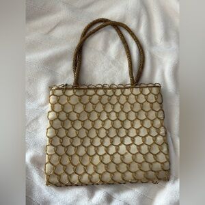 VINTAGE Gold Beaded Mesh Evening Tote